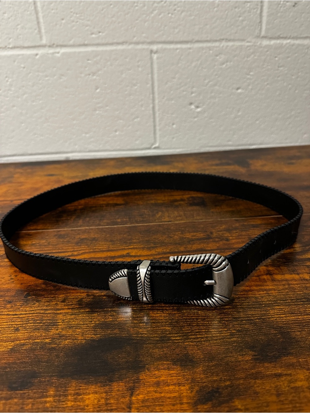 Women’s Black Leather Belt with Silver Buckle bundle